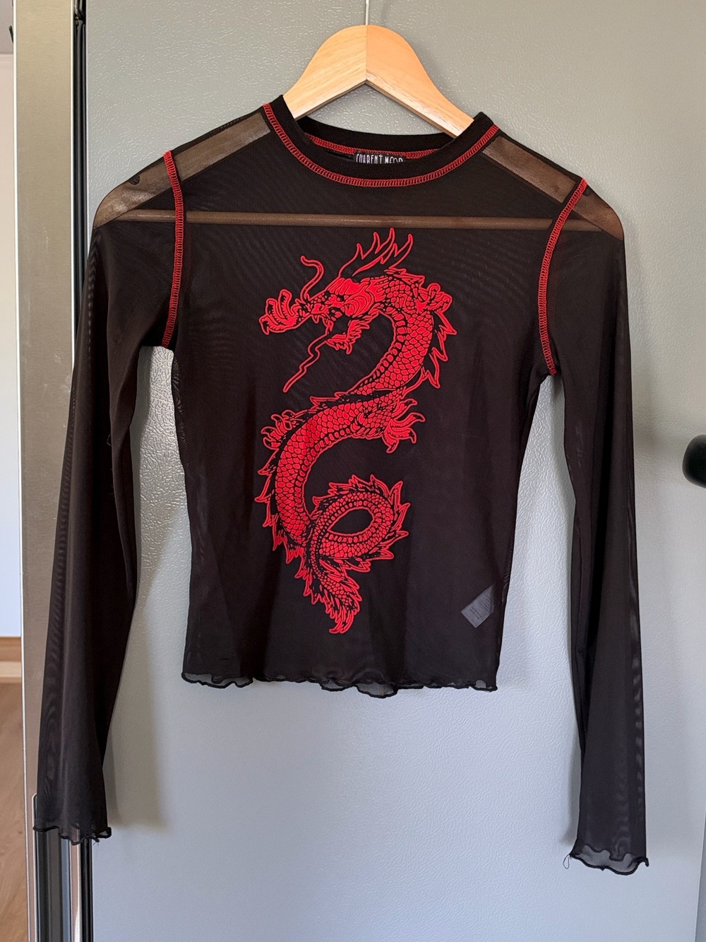 DollsKill Current Mood Cropped Long Sleeve Dragon Mesh Tee Size XS